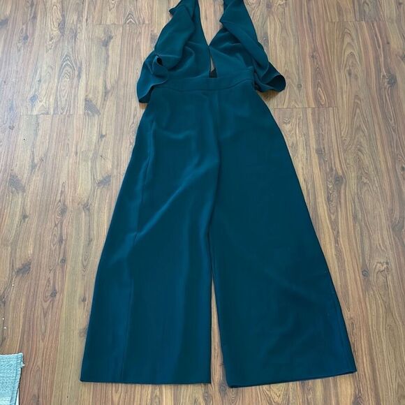Zara emerald green teal ruffle  jumper pant wide leg size XS - Picture 2 of 6